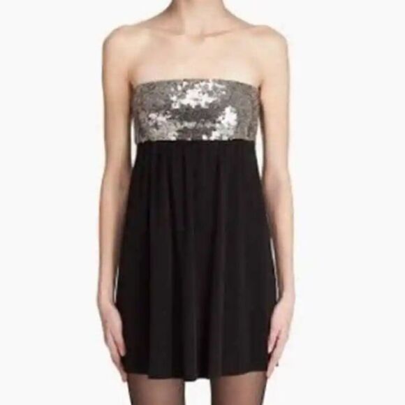 Theory Lensley Black Silver Sequin Strapless Mini Dress - Size 2 - Picture 2 of 12